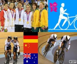 yapboz Podyum Bisiklet parça kadın takım sprint, Kristina Vogel, Miriam Welte (Almanya), Gong Jinjie, Guo Shuang (Çin) ve Kaarle McCulloch, Anna Meares (Avustralya) - Londra 2012-